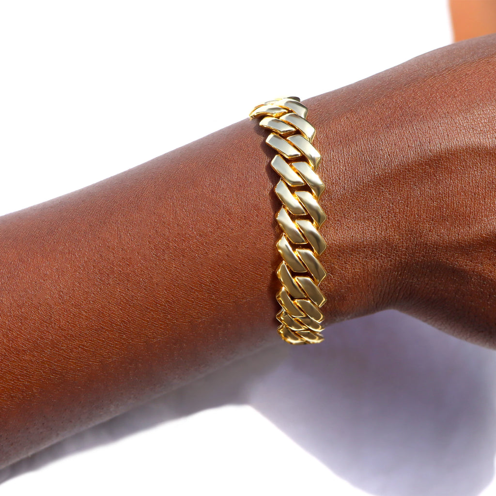 Bracelet Cuban Prong 14 mm — Argenté Ice