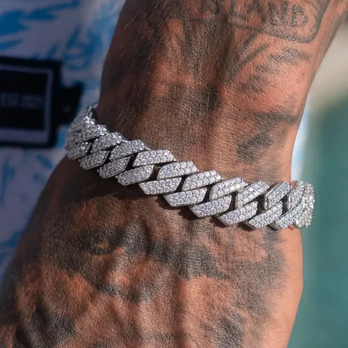 Bracelet Cuban Prong 14 mm — Argenté Frost