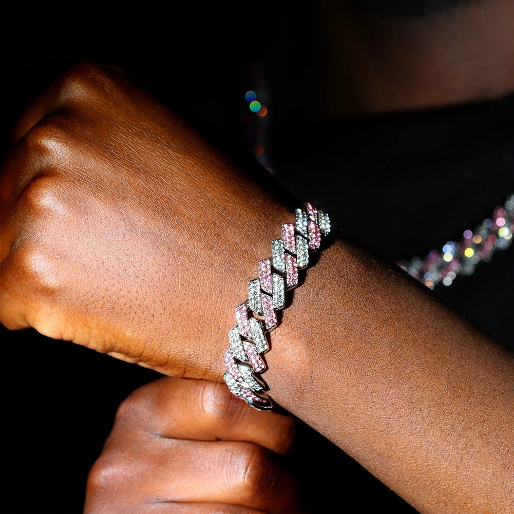 Bracelet Cuban Prong 14 mm — Noir Ice