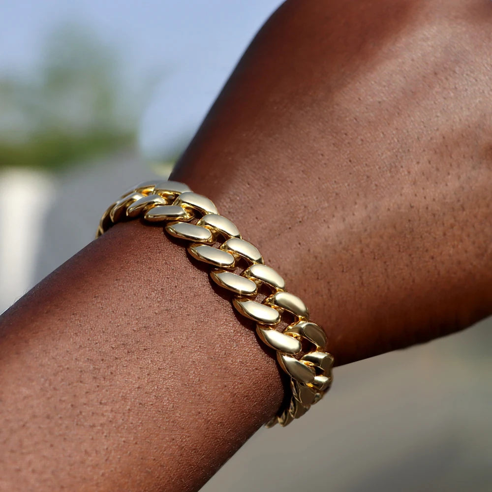 Bracelet Cuban Prong 14 mm — Argenté Storm