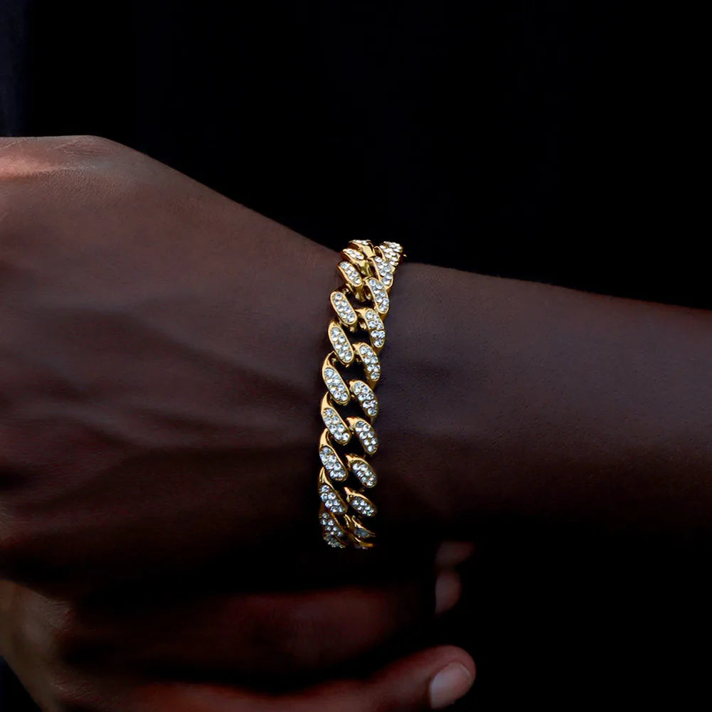 Bracelet Cuban Prong 14 mm — Noir Ice