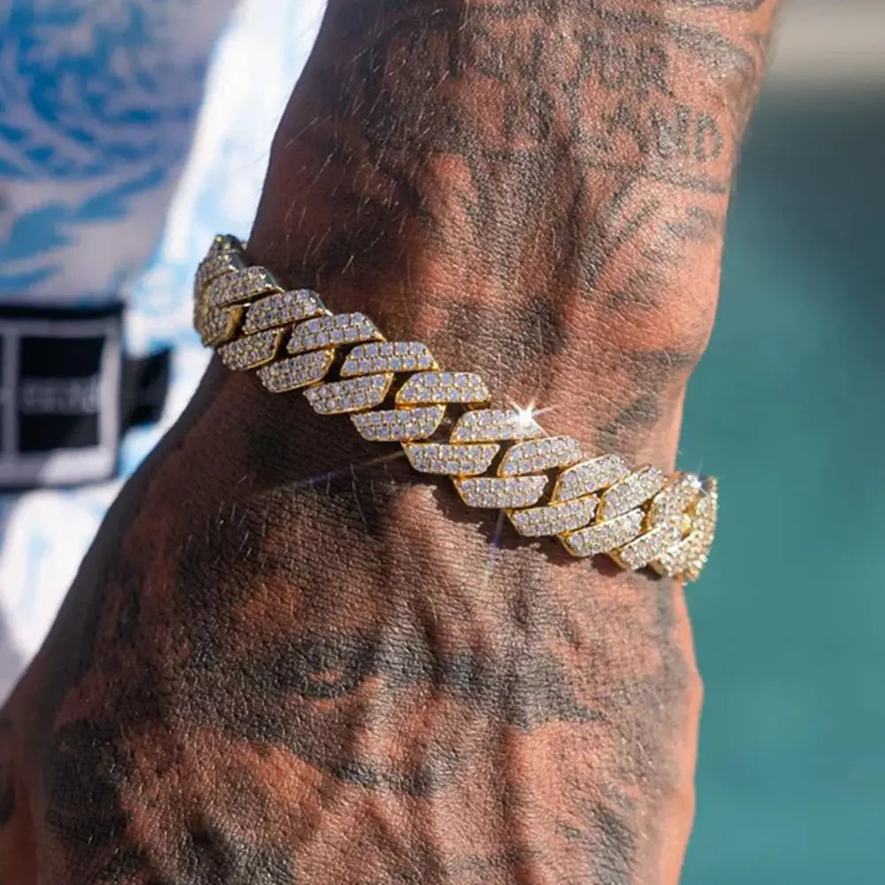 Bracelet Cuban Prong 14 mm — Doré Ice