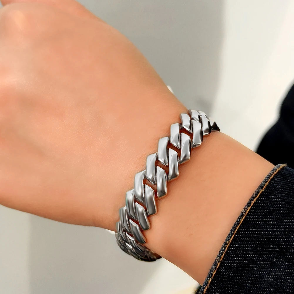 Bracelet Cuban Prong 14 mm — Argenté Storm