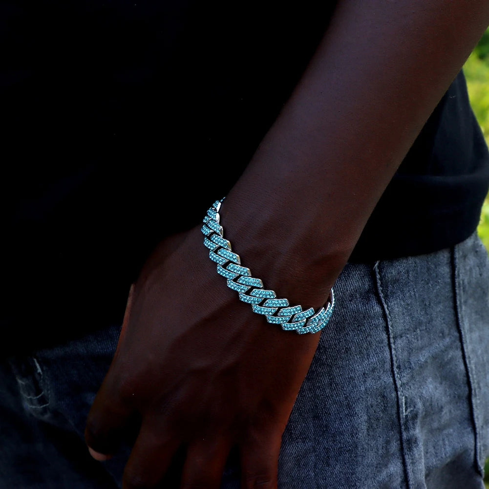 Bracelet Cuban Prong 14 mm — Noir Ice