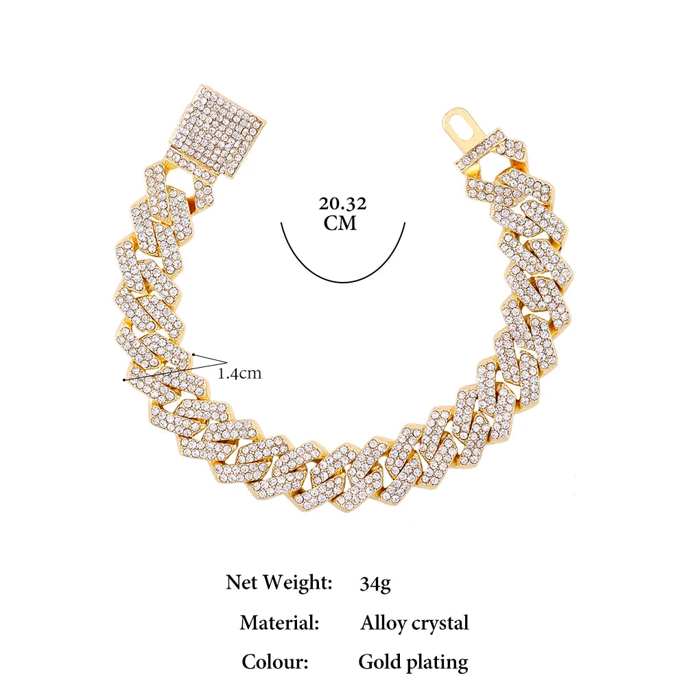 Bracelet Cuban Prong 14 mm — Doré Frost