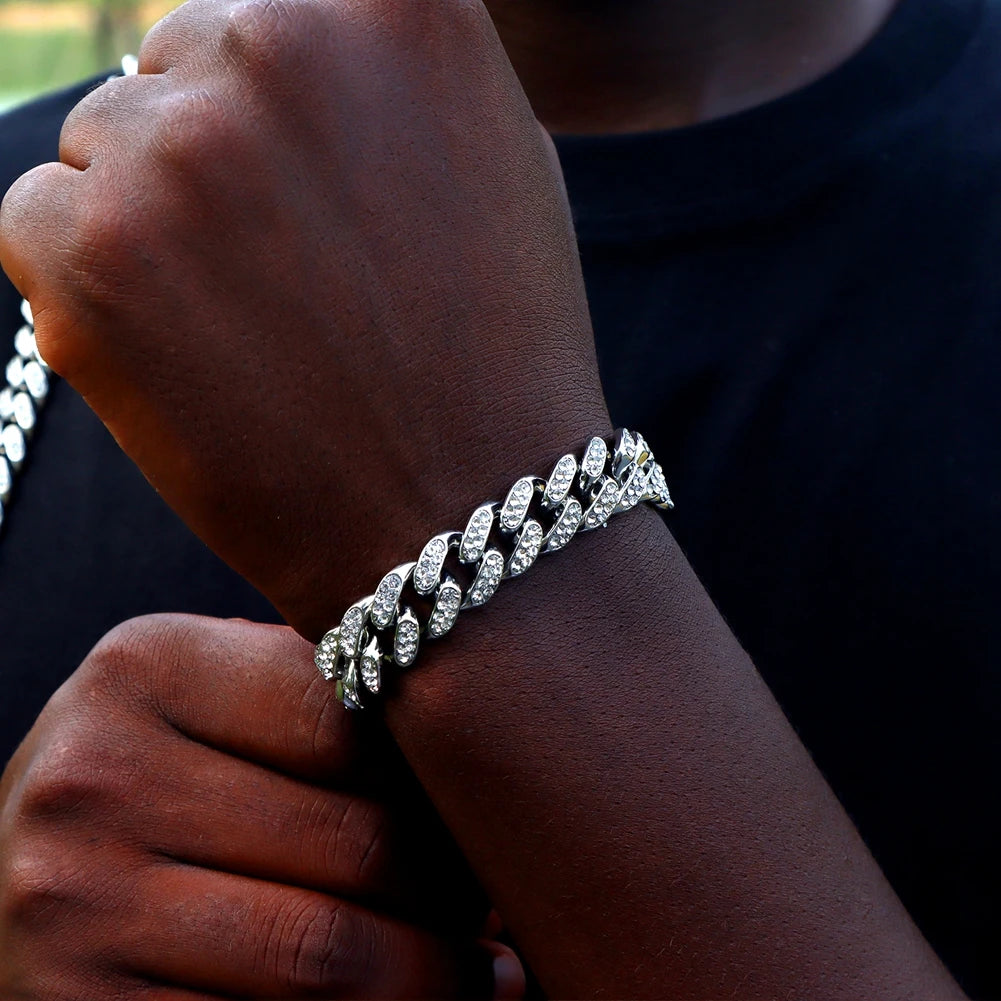 Bracelet Cuban Prong 14 mm — Noir Ice