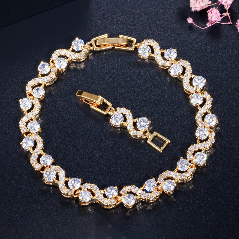 Bracelet Wave Tennis — Doré Bleu