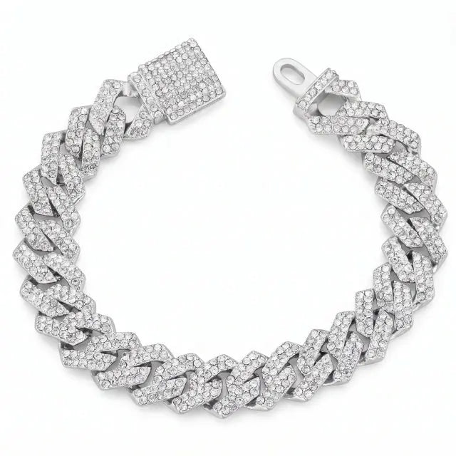 Bracelet Cuban Prong 14 mm — Argenté Just Shine