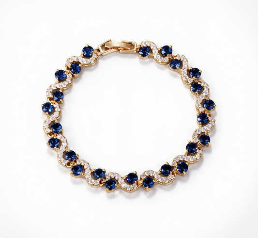 Bracelet Wave Tennis — Doré Bleu