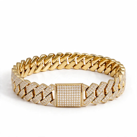 Bracelet Cuban Prong 14 mm — Doré Ice