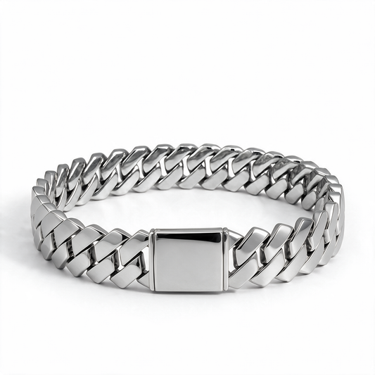 Bracelet Cuban Prong 14 mm — Argenté Storm