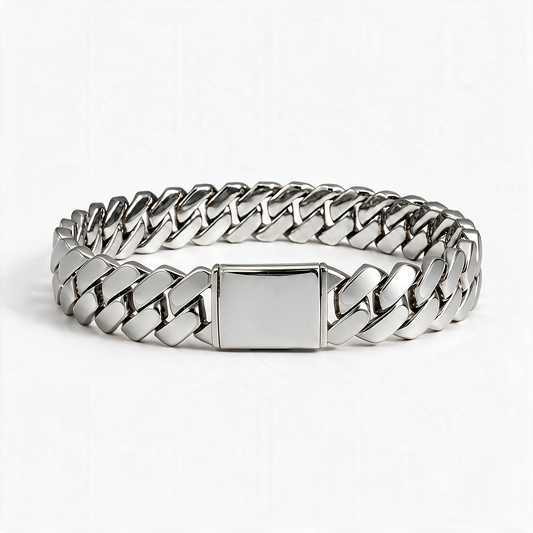 Bracelet Cuban Prong 14 mm — Argenté Frost