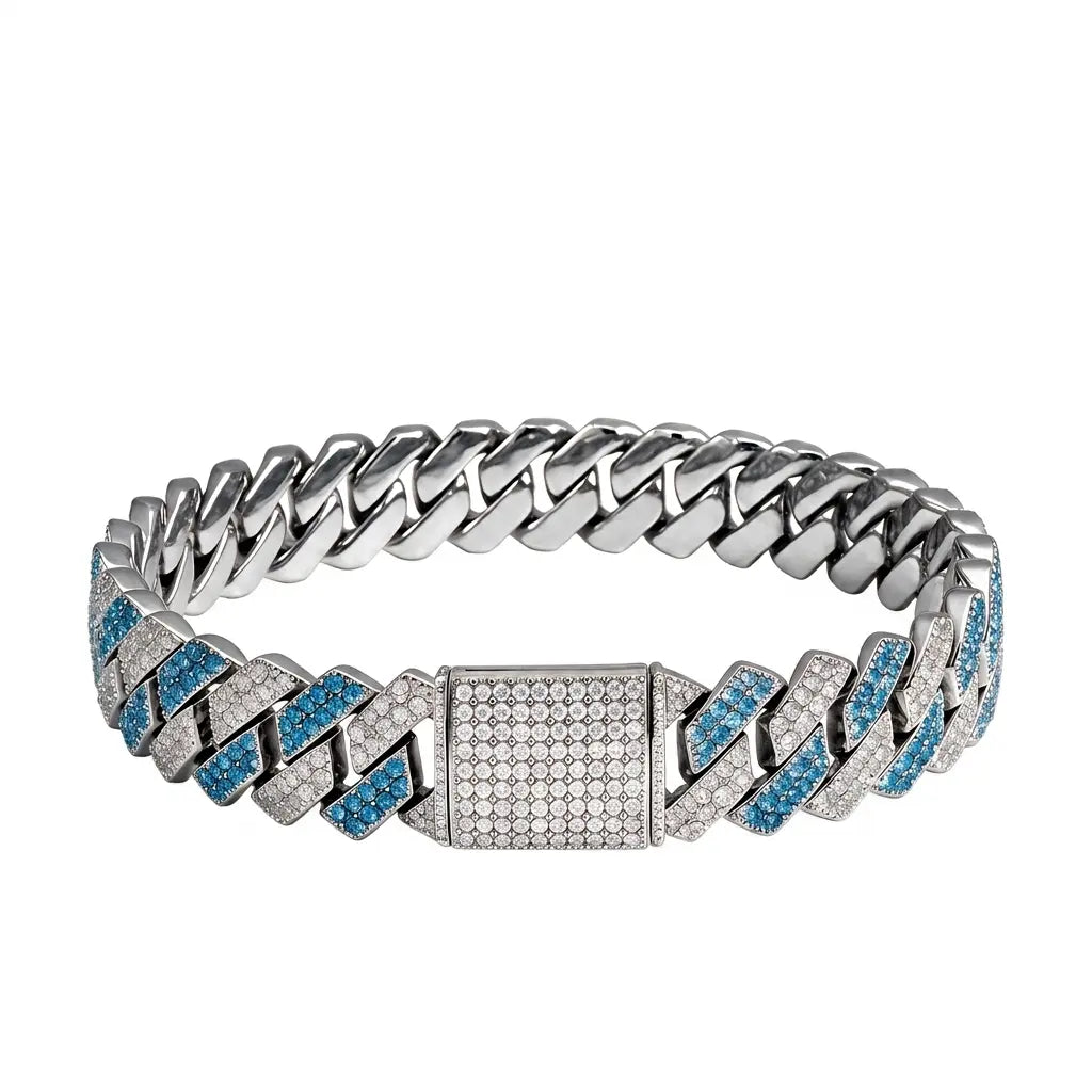 Bracelet Cuban Prong 14 mm — Noir Ice Just Shine