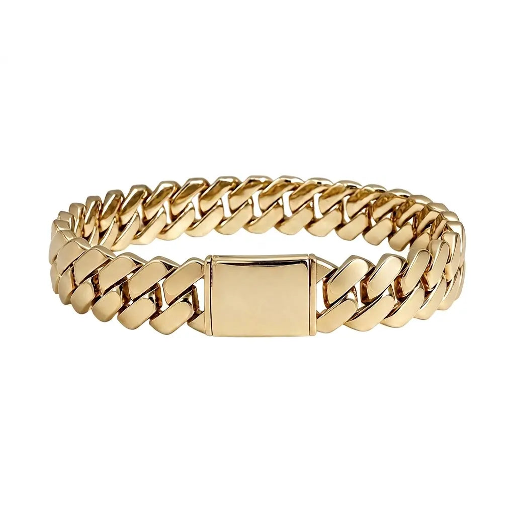 Bracelet Cuban Prong 14 mm — Doré Frost Just Shine