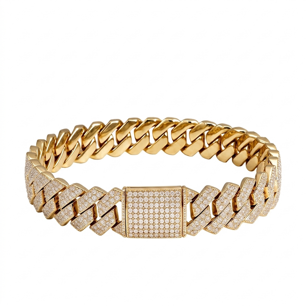 Bracelet Cuban Prong 14 mm — Doré Ice
