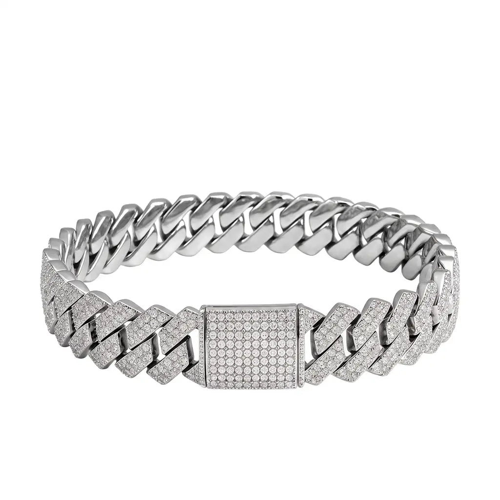 Bracelet Cuban Prong 14 mm — Argenté Just Shine