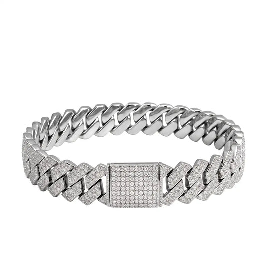 Bracelet Cuban Prong 14 mm — Argenté Just Shine